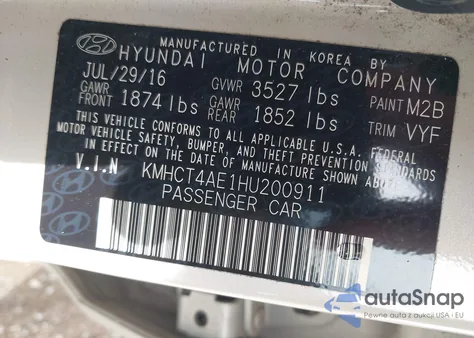 2017 Hyundai Accent Se z USA, uszkodzony, nr VIN KMHCT4AE1HU200911